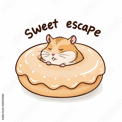 Cute Cartoon Hamster Relaxing Inside Sweet Donut Illustration Graphics
