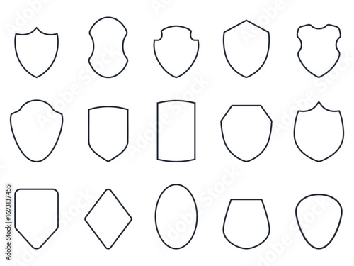 Shield frames. Outline frame design, warrior safety elements. Decorative icons for banners, invitation, posters, cards, sapid vector clipart
