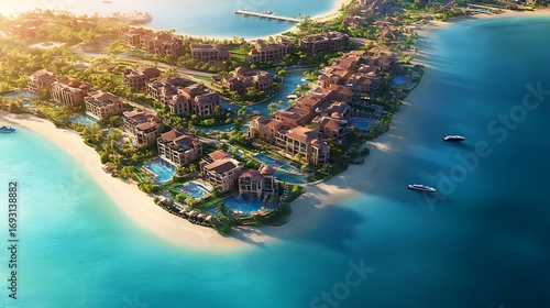 Beautiful aerial view of luxury beach villas and ocean picture