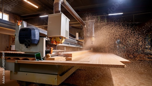 wood dust filtration system from wood cutting panel saw machine at the furniture factory dust collector in woodworking shop