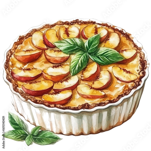 Peach Cobbler, watercolor vector, isolated on a white background.