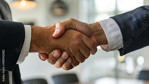 Businessmen Shaking Hands in Formal Meeting Office Scene