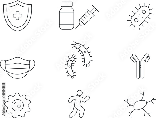 Immune system related line icon set