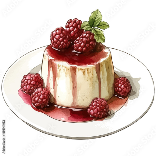 Panna Cotta, watercolor vector, isolated on a white background.