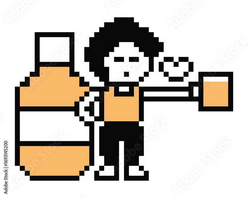 Pixel art cartoon 8bit character man drink beer alcohol party hangout lifestyle decoration life style 8 bit male boy drinking beer cute isolated png vector.