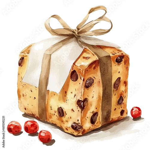 Panettone, watercolor drawing vector, isolated on a white background.