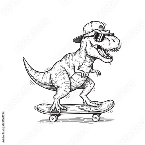 cool skateboard Tyrannosaurus dinosaur vector illustration 