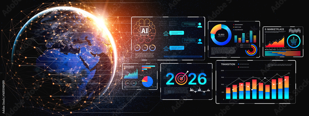 Fototapeta premium Data analytics and big data strategy for real-time analytics, predictive data modeling, business intelligence analytics, and data-driven decision-making in modern digital businesses. Spline