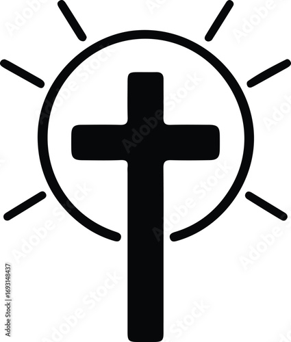 Illustrator Vector Christian cross radiating light spiritual symbol silhouette