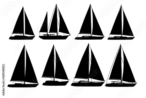 Sailing Yacht Silhouettes Set – Sailboat, Marine, Nautical Design