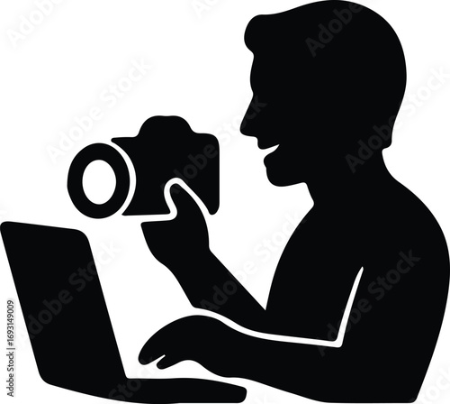 Illustrator Vector Photographer working on laptop computer silhouette