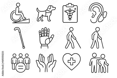 Accessibility and Disability Support Icons Set – Healthcare, Inclusion, Assistance
