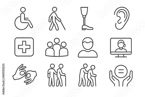 Disability and Accessibility Icons Set – Healthcare, Support, Inclusion