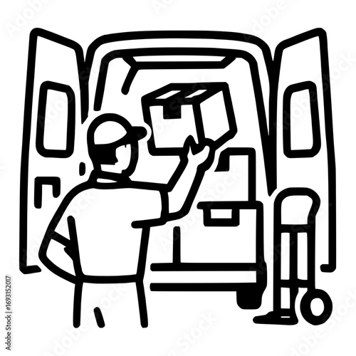 Delivery driver loading packages into van for shipment