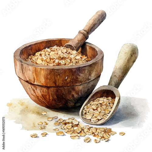 Oatmeal, watercolor drawing vector, isolated on a white background.