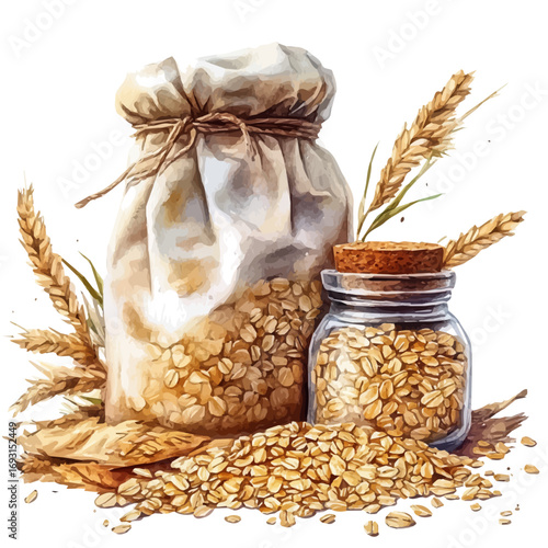 Oatmeal, watercolor clipart vector, isolated on a white background.