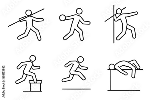 Stick figure illustrations of track and field events icons