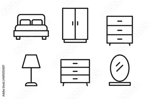 Minimalist outline icons of bedroom furniture