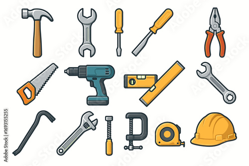 Collection of various hand and power tools for construction and repair projects