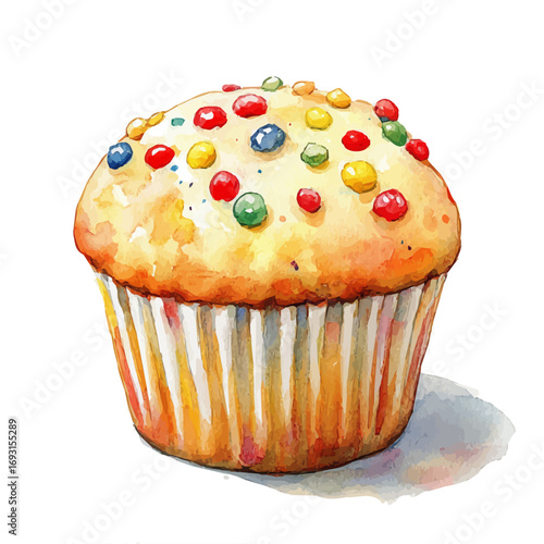 Muffin, watercolor painting vector, isolated on a white background.