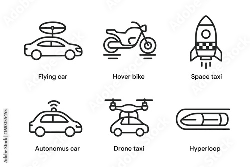 Futuristic transportation concepts featuring flying cars and autonomous vehicles