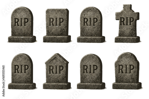Set of eight rip tombstones with distinct designs
