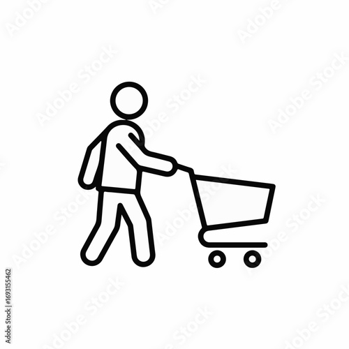 Person confidently pushing shopping cart symbol representing commerce, retail, and consumer activity in a modern marketplace.