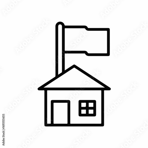Elegant minimalist house outline with a prominent flag signifying home ownership or establishment, perfect for real estate and branding