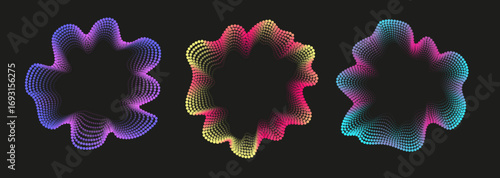 Vector neon circular equalizer with dotted wave pattern. Audio spectrum for music apps, voice signals, and radar graphics.