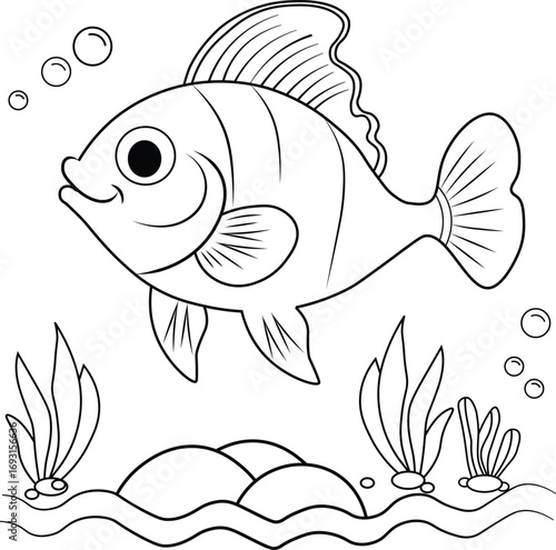 Fish Line Art Vector, Fish Illustration
