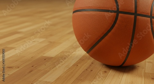 Basketball on hardwood floor