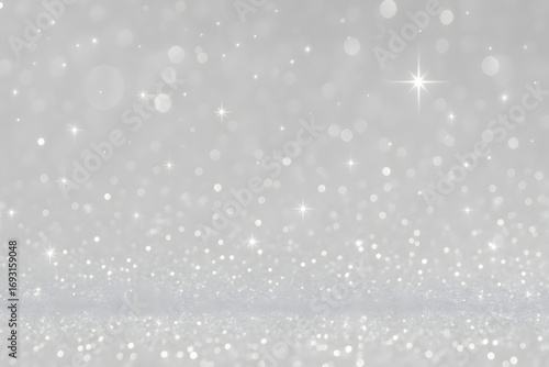 Silver glitter and bokeh lights, festive sparkling background