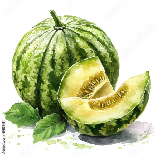 Melon, watercolor illustration vector, isolated on a white background.