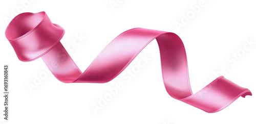 A vibrant, glossy pink ribbon curves elegantly