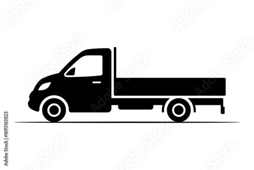 Small flatbed truck icon. Black silhouette. Side view. Vector simple flat graphic illustration. Isolated object on white background. Isolate.