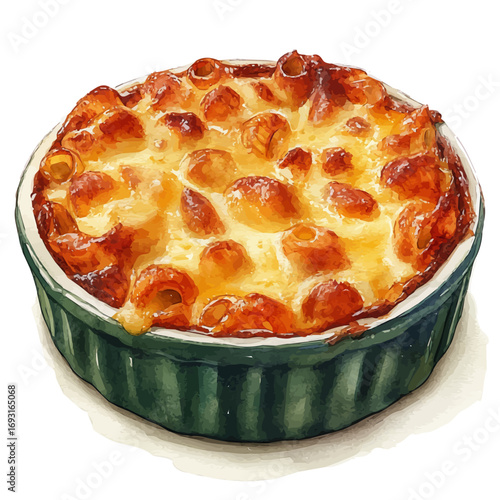Macaroni And Cheese, watercolor illustration vector, isolated on a white background.