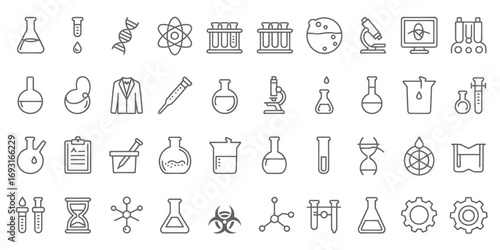 A comprehensive collection of 36 chemistry related line art icons