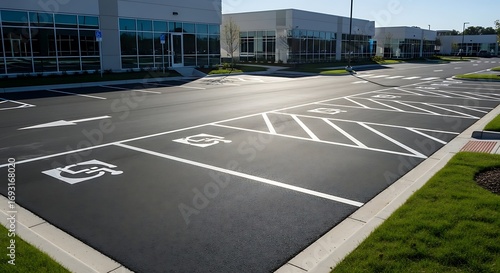 Newly Paved Parking Lot with Accessible Parking Spaces.