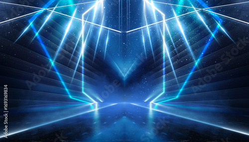 Abstract futuristic neon background, glow, light reflection.