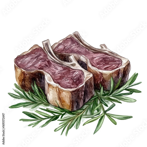Lamb Chops, watercolor clipart vector, isolated on a white background.