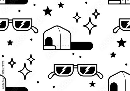 Cool seamless pattern with Baseball cap and sun glasses