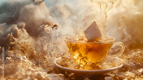 Splashing Tea Cup with Dynamic Motion – Energy Concept
