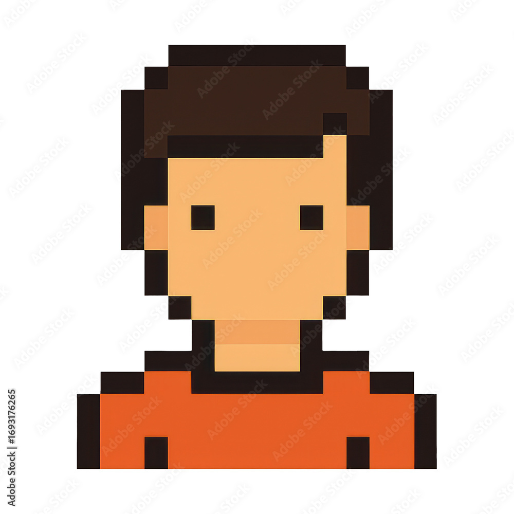 Obraz premium PNG Pixelated avatar with orange shirt.