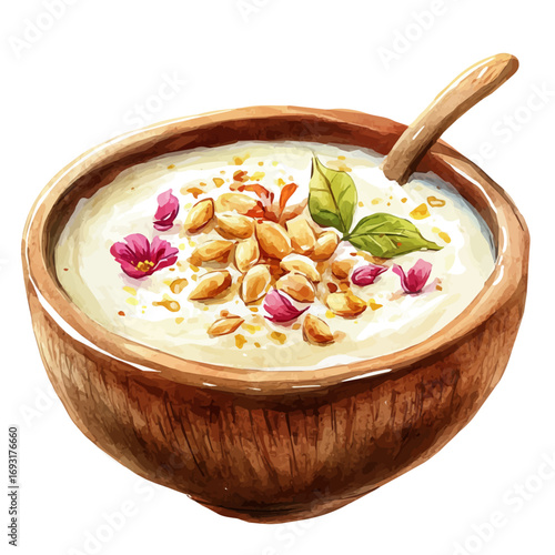watercolor vector of Kheer, isolated on a white background.