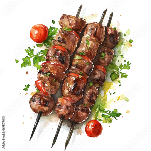 watercolor of Kebab, vector, isolated on a white background.