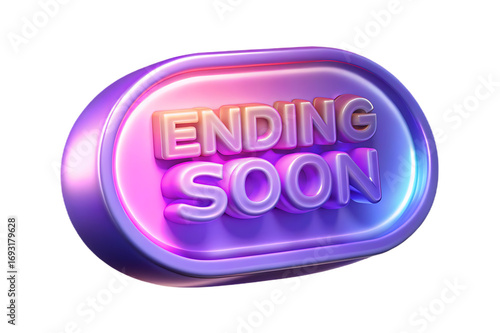 Neon glowing 3d text 'ending soon' with purple and pink gradient for promotions