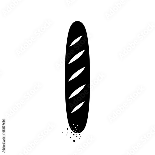 Winter male clothing icons vector art of a single baguette with crumbs, a delicious and crusty french bread vector