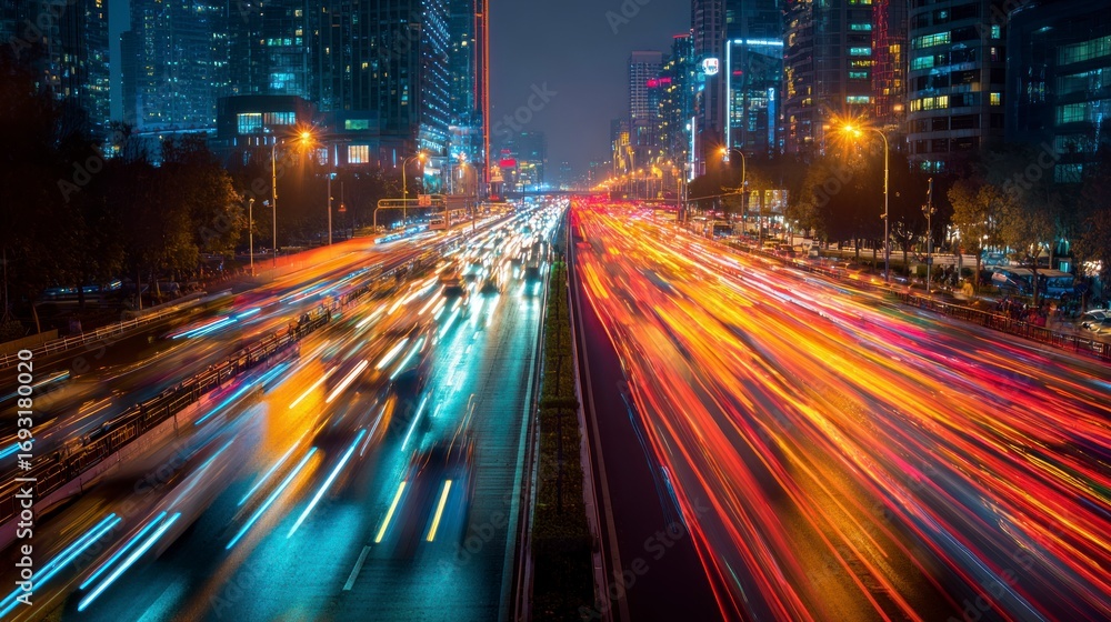 Fototapeta premium City expressway nighttime traffic