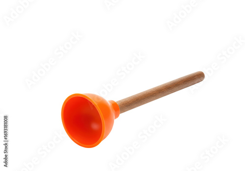 Tableau sur toile Isolated orange rubber plunger with wooden handle for plumbing problems and uncl