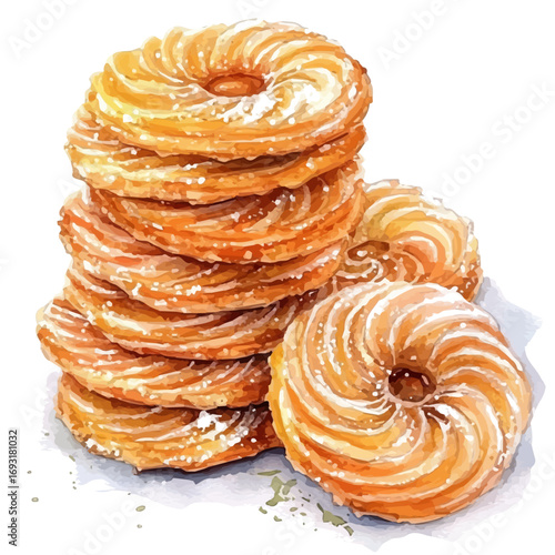 watercolor vector of Jalebi, isolated on a white background.